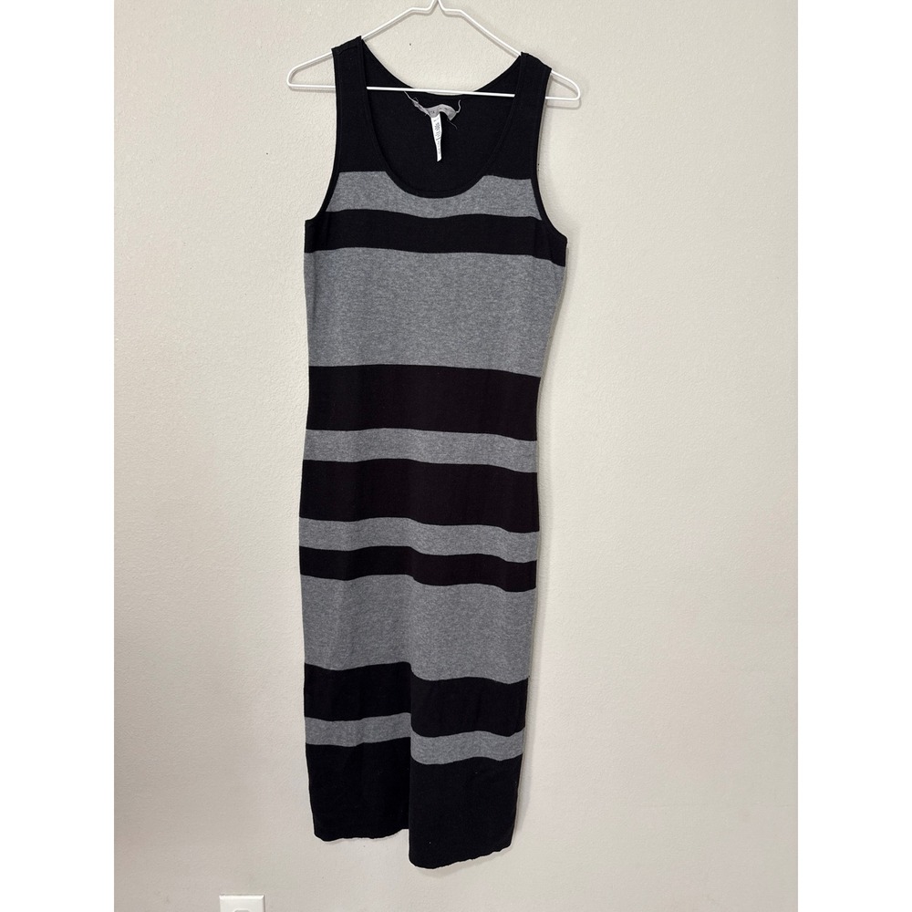 Athleta Reversible Midi Dress Women M Black Gray Striped Knit Sleeveless